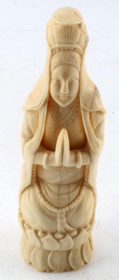 ANTIQUE 19TH CENTURY CHINESE IVORY GODDESS FIGURE