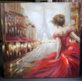 CONTEMPORARY OIL ON CANVAS PARIS STREET SCENE