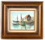 LUINI SIGNED VINTAGE MARITIME SEACAPE PAINTING