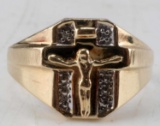 10KT GOLD AND DIAMOND CHRISTIAN CRUCIFIX RING
