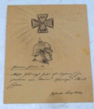 1916 ADOLF HITLER SIGNED DRAWING OF IRON CROSS