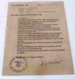 GERMAN SS HONOR RING CERTIFICATE WITH HIMMLER SIGNATURE