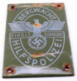 GERMAN WWII ENAMELED STREET SIGN TIROL MOUNTAIN