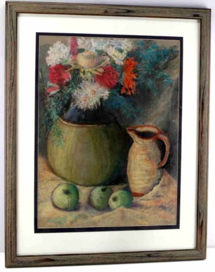 STILL LIFE PASTEL FLOWERS FRUIT CHARLENE ODUM