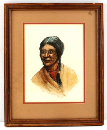 SIOUX INDIAN WOMAN WATERCOLOR PORTAIT BY SINCLAIR