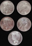 5 BU 1922 & 1923 SILVER PEACE SILVER DOLLAR COINS