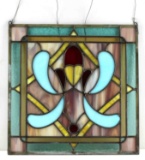 STAINED ART GLASS HANGING FLORAL 16 X 16 INCHES