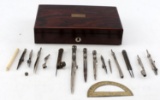 ANTIQUE DRAFTING TOOL SET WITH WOODEN CASE
