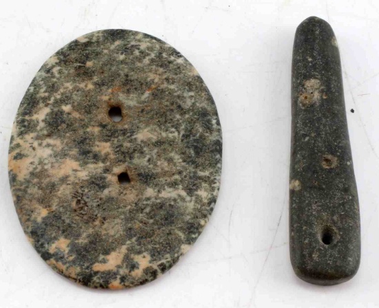 LOT OF 2 GRANITE WOODLAND STONE GORGET PENDANTS