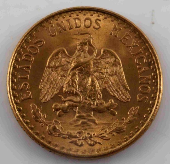 1945 MEXICAN GOLD DOS PESOS COIN UNCIRCULATED