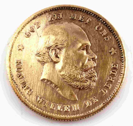 1877 GOLD HOLLAND 10 GUILDER 6.72 GRAM COIN
