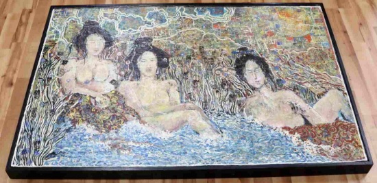 EXPRESSIONIST OIL ON CANVAS 3 NUDE JAPANESE WOMEN
