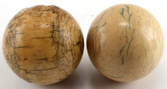 2 ANTIQUE CIVIL WAR IVORY BILLIARD CUE BALLS