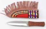 NATIVE AMERICAN INDIAN DAG KNIFE IN BEADED SHEATH