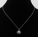 10KT GOLD DIAMOND & PEARL PENDANT ON 14KT NECKLACE