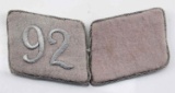 WWII GERMAN SS STAMMABTEILUNG 92 COLLAR TABS