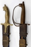 BRASS HANDLED INDIAN SWORDS WITH BLUE SHEATHS