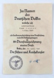 GERMAN WWII WAFFEN SS 4 YEAR LONG SERVICE DOCUMENT