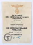 GERMAN WWII LIFE SAVING AWARD DECORATION DOCUMENT