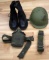 BLACK LACE UP COMBAT BOOTS M1 HELMET CANTEEN