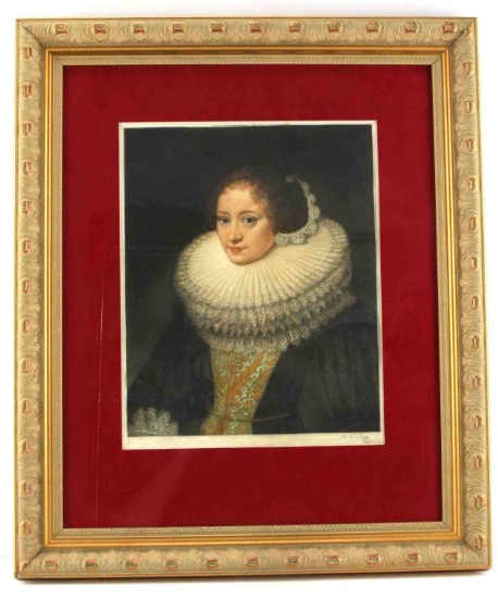 ARTHUR HOGG 20TH C. ELIZABETHAN LADY MEZZOTINT