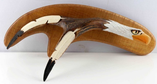 DAVID SEMONES SIGNED ANTLER CARVED BALD EAGLE