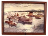 JOHN GOULD HAND SIGNED VINTAGE STEAMBOAT LITHO