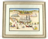 SALLIE MANET ALABAMA WATERCOLOR FOLK ART ORIGINAL