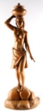 HAND CARVED WOOD STATUTE OF NUDE WOMAN W HEAD POT