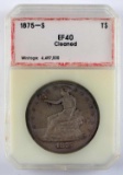 1875 S EF40 CLEANED PCI SILVER TRADE DOLLAR