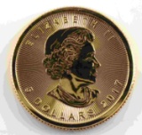 2017 GOLD CANADIAN MAPLE LEAF 1/10 OZ 5.00 COIN