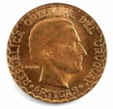5 PESO 1930 URUGUAY GOLD COIN .2501 OZ BU