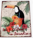 ITS 5 OCLOCK IN PARADISE TROPICAL WALL TIN DECOR