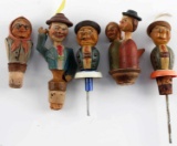 5 GERMAN WOOD CHARACTER WINE LIQUOR BOTTLE STOPS