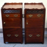 PAIR OF DARK WOOD BEDSIDE CHAMBER POT COMMODES