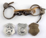 ANTIQUE HAND CUFF AND RAILWAY & PRISON GUARD BADGE