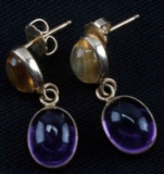 14 KT AMETHYST AND CITRINE CABOCHON EARRINGS