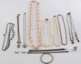 STERLING SILVER PEARL & VINTAGE RHINESTONE JEWELRY