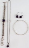 VINTAGE STERLING SILVER AMETHYST JEWELRY LOT