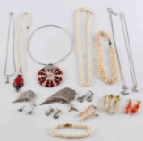 STERLING SILVER PEARL AND CORAL JEWELRY LOT