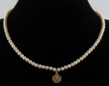 14 KT GOLD & PEARL NECKLACE W SAND DOLLAR PENDANT