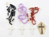 3 ANTIQUE ROSARY ROME CRUCIFIX W STAGES OF CROSS
