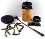 WWII GERMAN GEAR LOT BELT AX COVER SIDE CAP MORE
