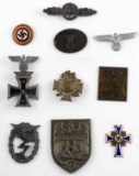 WWII GERMAN THIRD REICH LOT OF 10 ASSORTED BADGES