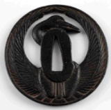 ANTIQUE JAPANESE SWORD TSUBA CRANE SIGNED