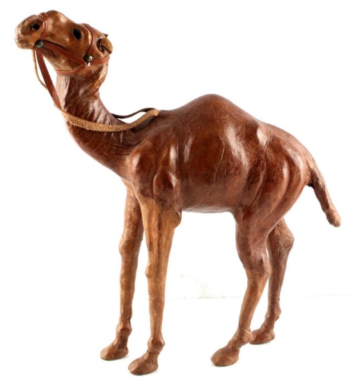 HAND CRAFTED LEATHER CLAD DROMEDARY CAMEL FIGURE