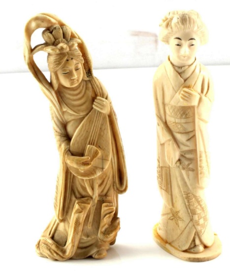 ANTIQUE IVORY FEMEALE DEITY GODDESS FIGURE LOT 2