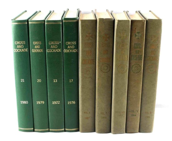 9 VOLUMES OF CROSS & COCKADE MILITARY JOURNAL