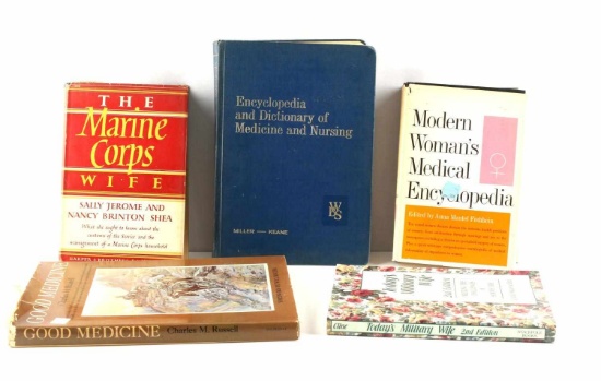 LOT OF 5 MEDICAL ENCYCLOPEDIA & MILITARY WIFE BOOK