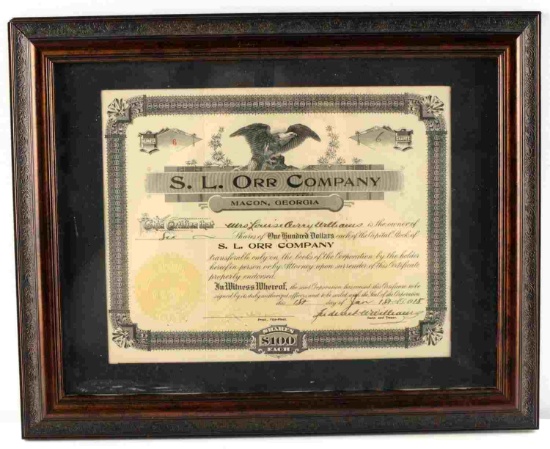 S.L. ORR COMPANY MACON GEORGIA STOCK CERTIFICATE